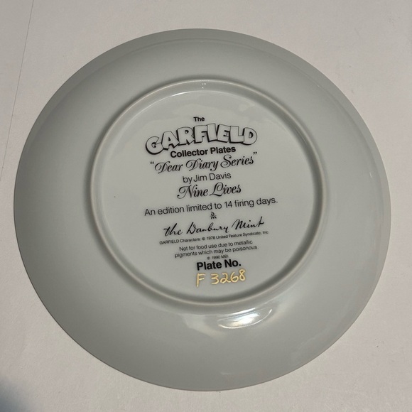 GARFIELD CAT Jim Davis "Dear Diary" Danbury Mint Plates Lot Of 4 - Picture 7 of 10